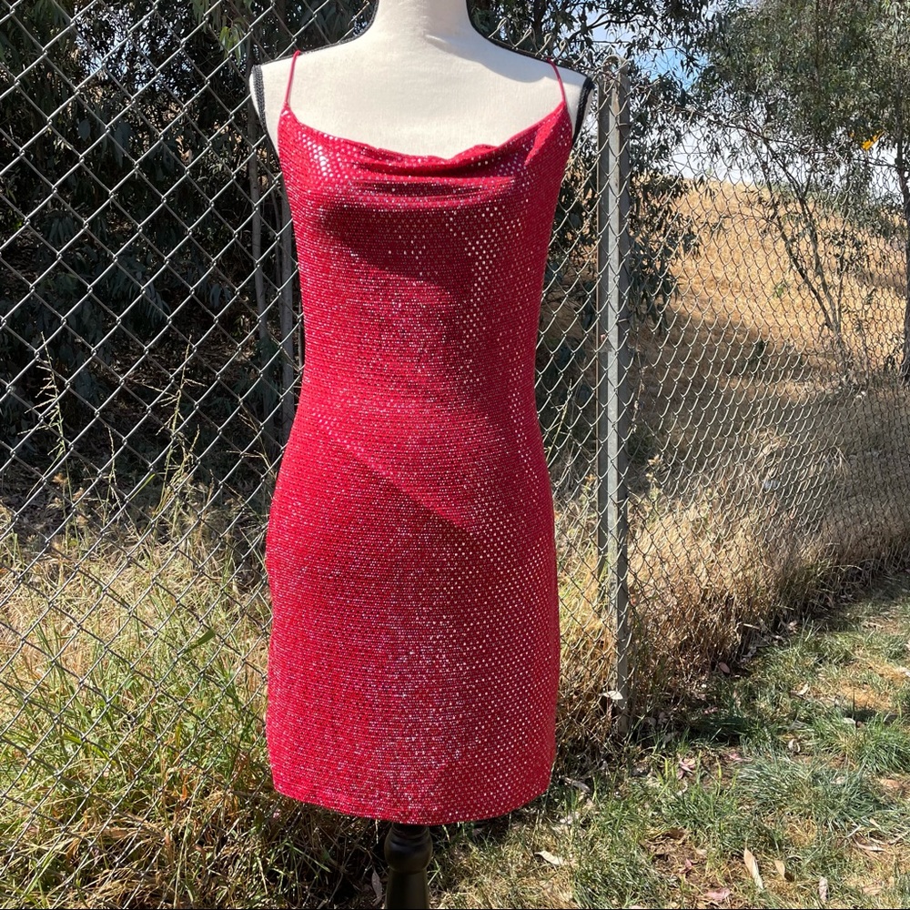 Y2K Red & Sparkly Spaghetti Strap Dress Sz M- NWT